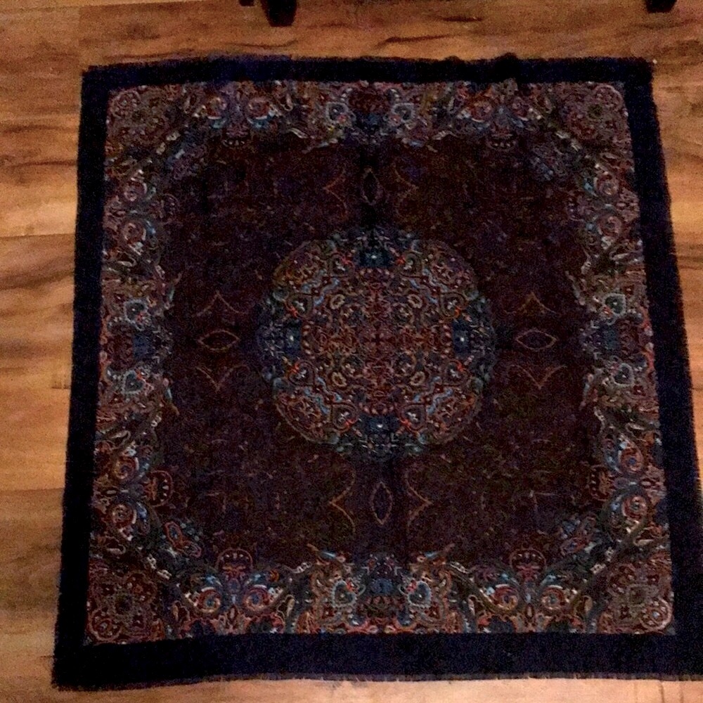 Italian made Raw Edge Scarf with Navy, Teal & Rust Paisley Print